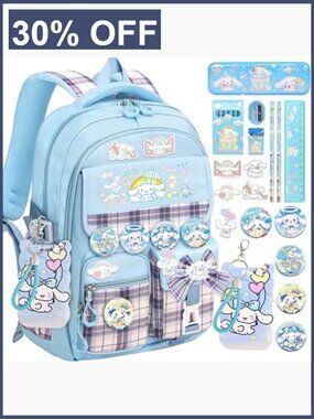 Kids Anti-Theft Backpack with 24 Accessories, Waterproof Nylon School Bag